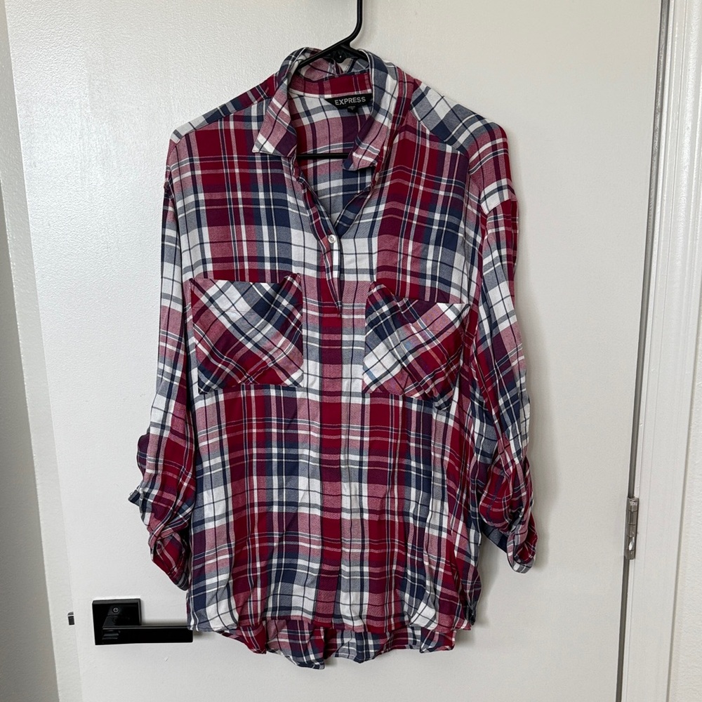 Express Red and Blue Plaid Shirt